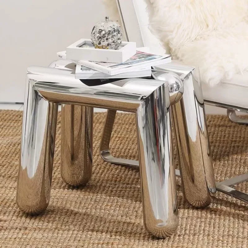 Furniture Stainless Steel Shoes Stool Mobile Design Living Room Shelf Tea Table Hallway Ottoman Low Stools Bedroom Makeup Stool
