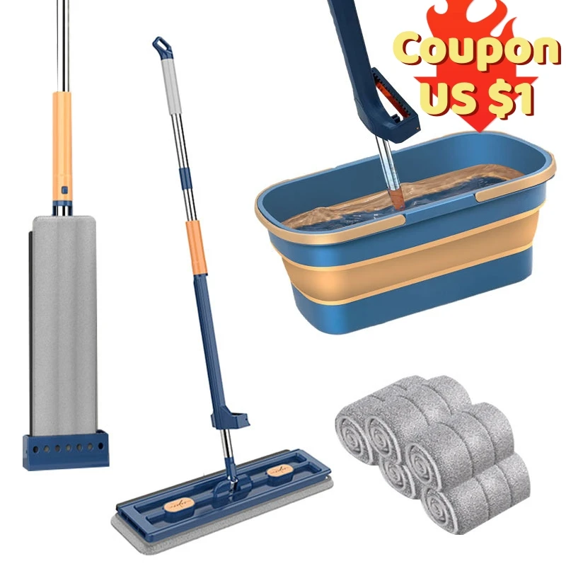 New Style Large Flat Mop Selfcontained Slide Microfiber Floor Mop Wet