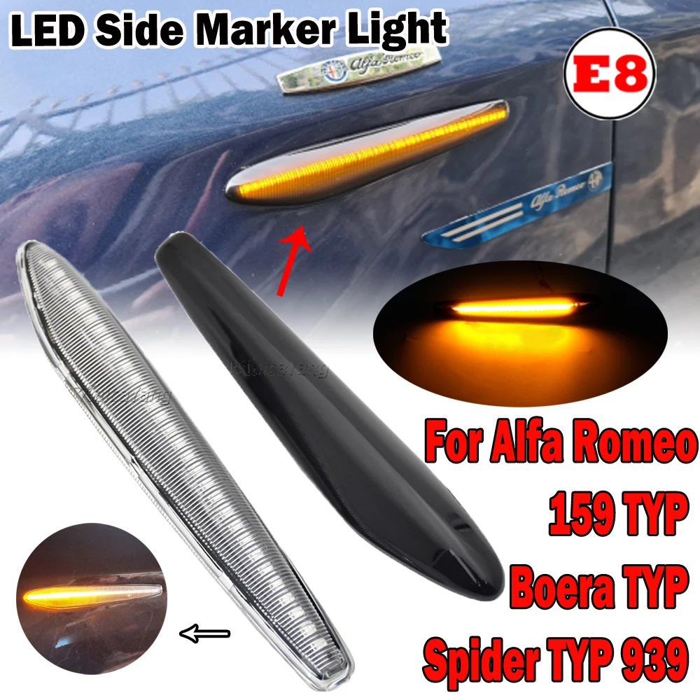 Indicatori di direzione laterali a LED color ambra per Alfa Romeo 159 Sportwagon Spider Brera Tipo 939 Lampeggiatori laterali con lenti trasparenti