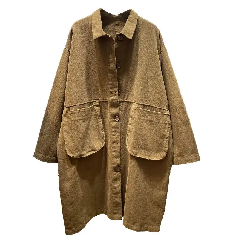 Long Windbreaker Coat for Women Tops Overcoat Y2k Retro Spring Long Coats Jackets Blazer Loose Trench Outerwear Ladies Overcoat