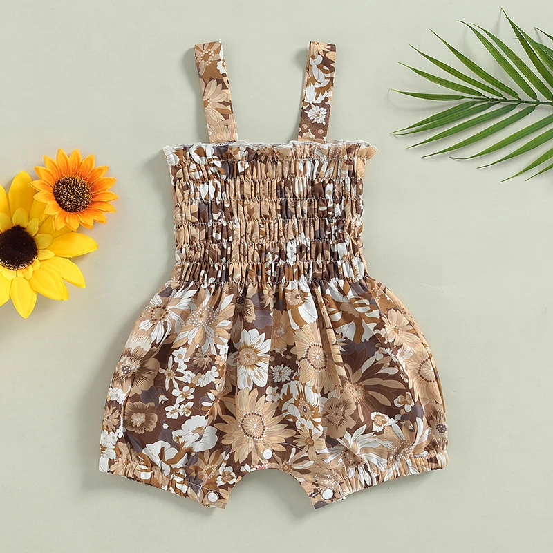 

Infant Baby Girls Clothes Summer Casual Sling Jumpsuit Sleeveless Backless Floral Suspender Elastic Shorts Playsuit