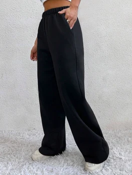 Autumn And Winter Women's Warm Pants Fleece Lined High Waist Casual Style Daily Wear With Pockets Jogging Sweatpants 1