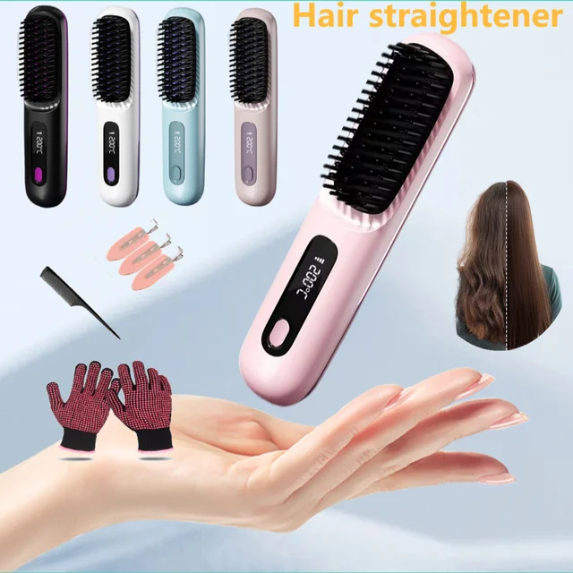 Cordless Hair Straightening Brush Straightener Rechargeable Hot Brush