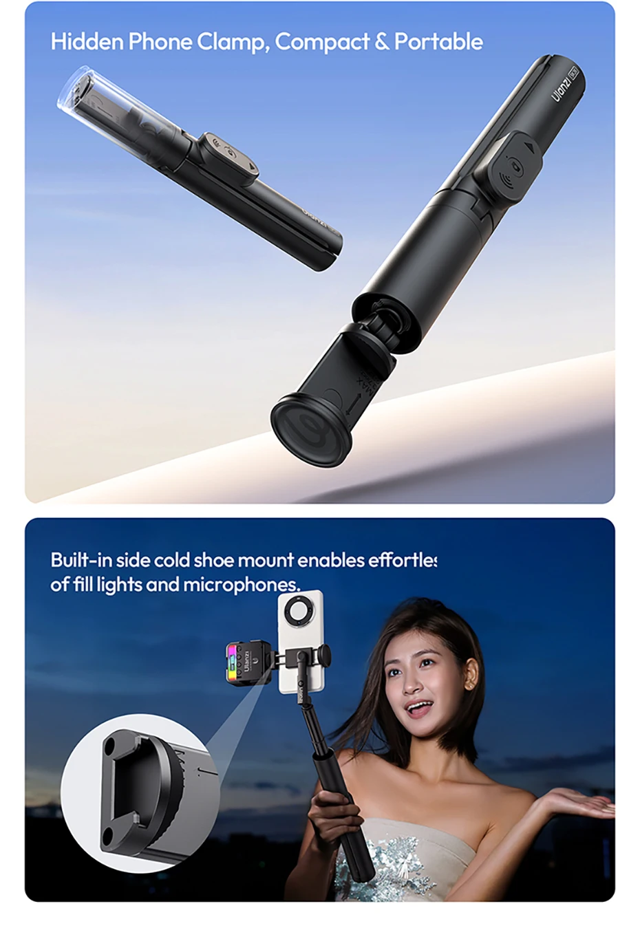 Ulanzi SK26 Portable Selfie Stick with Phone Holder description image 4