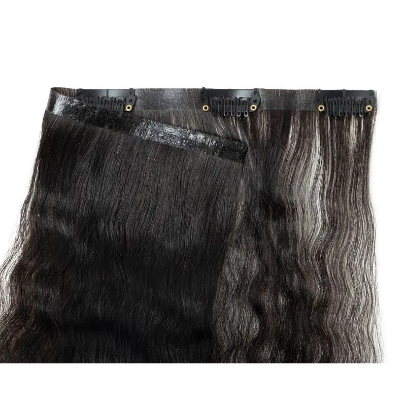 Kinky Straight Long PU Weft Clip In Human Hair Extensions Seamless Clip On Hair Yaki Natural Remy in Extensions