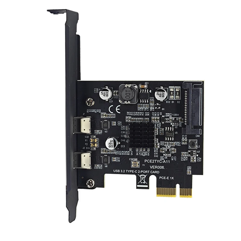 데스크탑 PC용 TYPE-C PCIE 카드, PCI 익스프레스 3.0 X1-듀얼 USB-C 확장 카드, SATA 파워 USB3.2 Gen2, 10Gbps ASM3142 칩, 2 포트