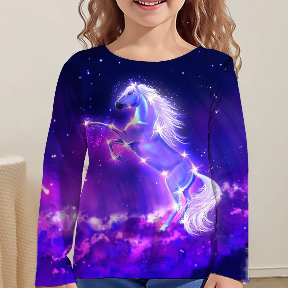 

Rainbow Kawaii Pink Long Sleeve T-Shirt For Girls Clothes For Teens From 8 To 10 Years 2023 Autumn Kids Tops Designer 3d Print