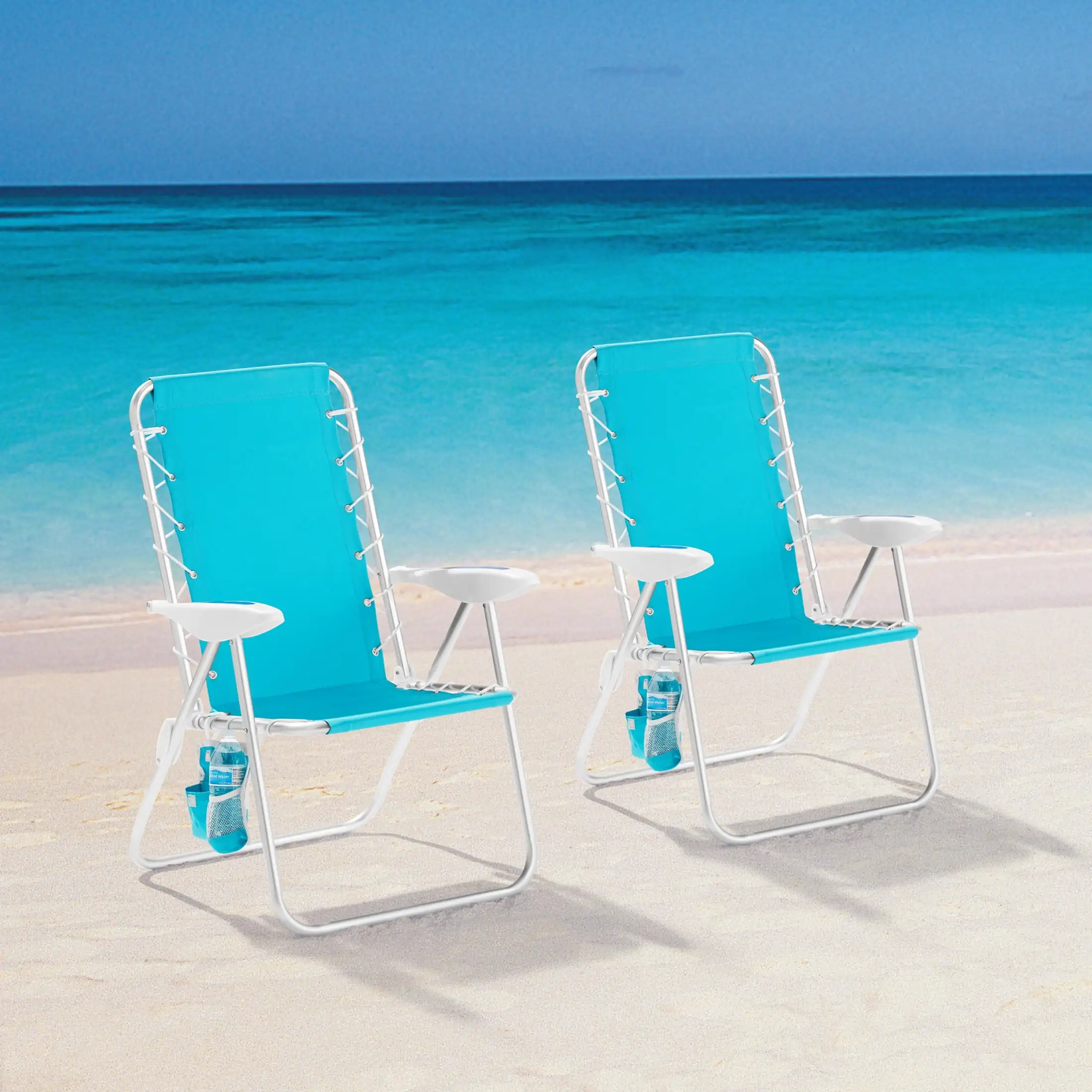 

2-Pack Mainstays Reclining Bungee Teal High Load-bearing Strong Stable and Durable Beach Chair