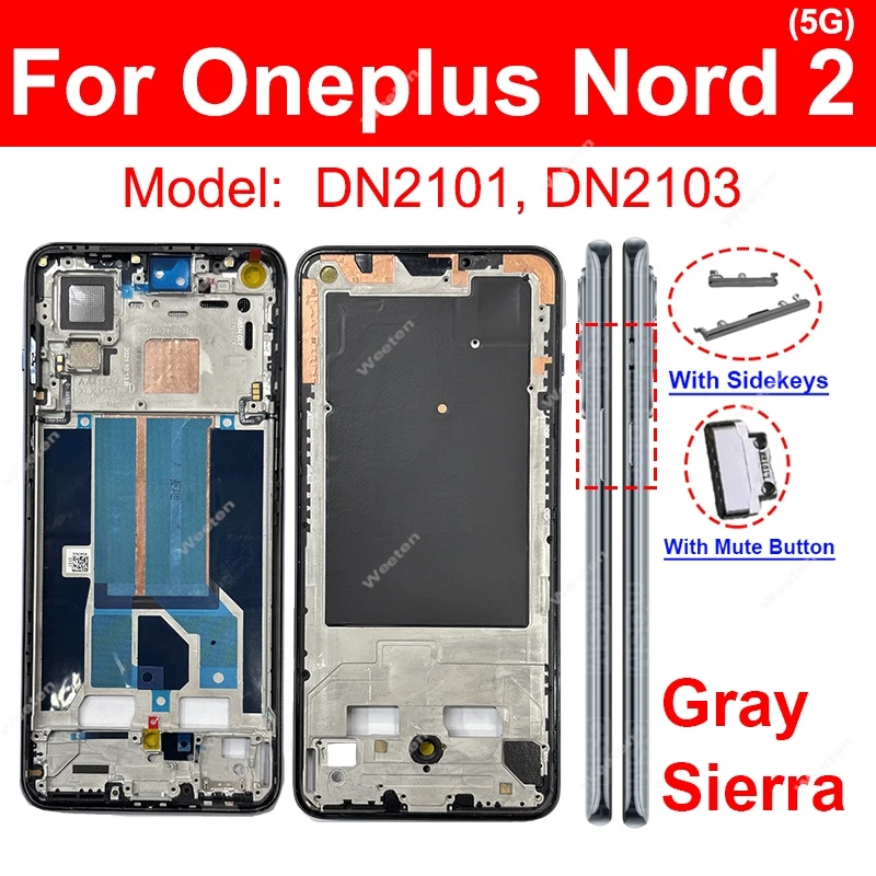 OnePlus Nord 2 2T 5G 중간 하우징 프레임 커버 베젤 LCD 전면 프레임 하우징 플레이트 전원 볼륨 음소거 버튼 수리용