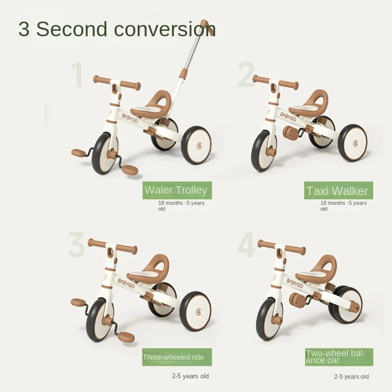 4-in-1 Children's Tricycle Sliding Walkers,Baby Handcart 3 Wheel Bicycle,1-3 Year Lightweight Balancing Bike Child Bikes