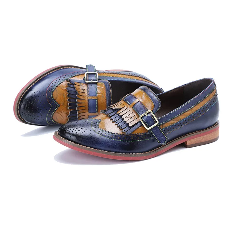 Autumn & Spring British Style Women's Shoes Tassel Genuine Leather Brogue Shoes Casual Retro Female's Oxfords
