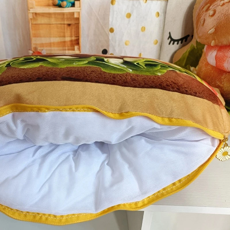 2 In 1 Lifelike Food Plush Hamburger Pillow Toy Simulation Stuffed Fast Food Hamburger Throw Pillow with Blanket Cushion Gift