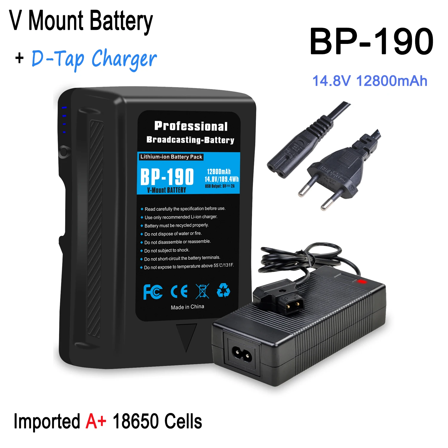 Batteria Da Bp-190 V + Caricabatterie D-Tap Per Sony Broadcast Camcorder Hdcam Xdcam Bl-Bp150 Arri Alexa Led Video Light Bp Batteri