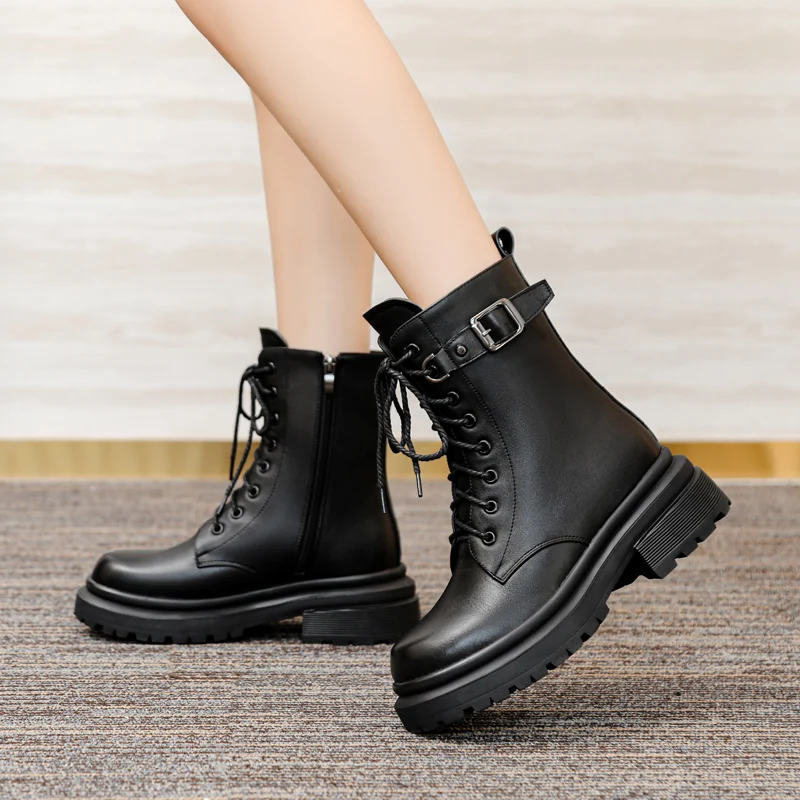 Aiyuqi Damen stiefel Echt leder rutsch feste große Damen Winters tiefel Britischer Stil bequeme Wolle Damen Schneeschuhe