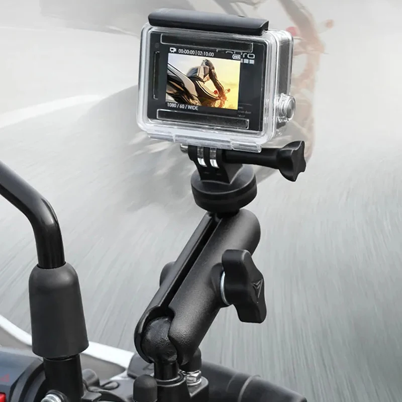 Support guidon miroir 360° pour caméra action en alliage aluminium, fixation stable et antidérapante, angle de rotation visible