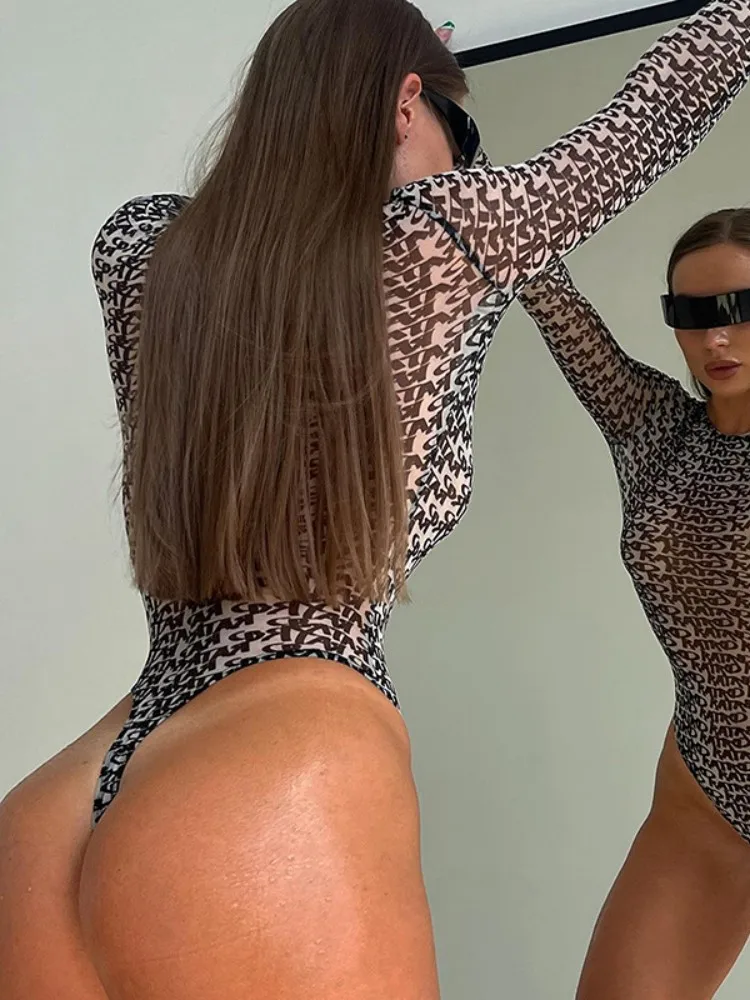 Character Print Long Sleeve Sexy Bodysuit Lingerie Para Mujer De Vestir Bodycon Graphic Aesthetic Clothes O-Neck Slim Streetwear