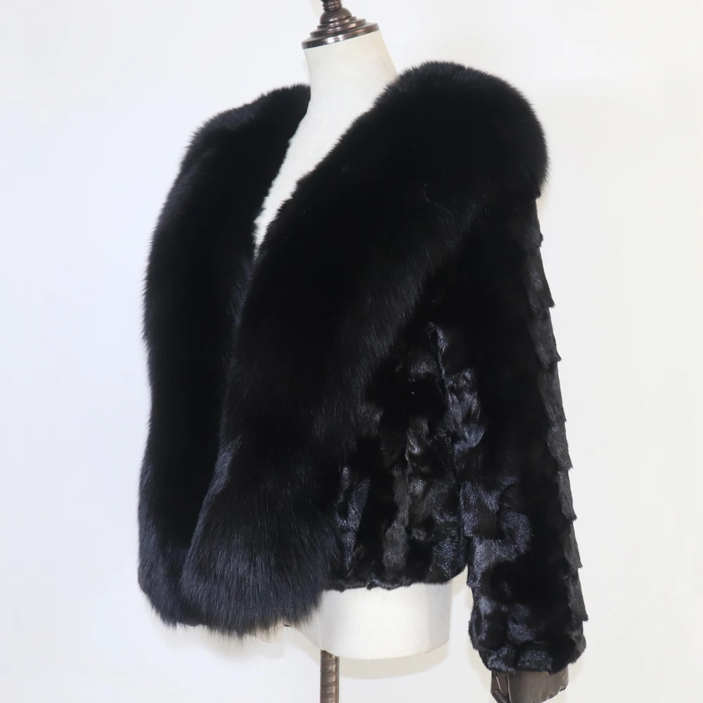 Real Mink Fur Coat For Women Winter Warm 100% Genuine Mink Fur Jacket With Fox Fur Collar Lady Quality Natural Mink Fur Overcoat
