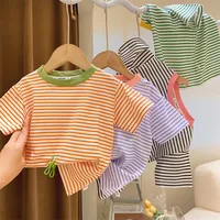 Children's Short-Sleeved Boys Girls 2023 Summer New Striped T-Shirt Baby Thin Section Half-Sleeved Bottoming Shirt Casual Wear 2