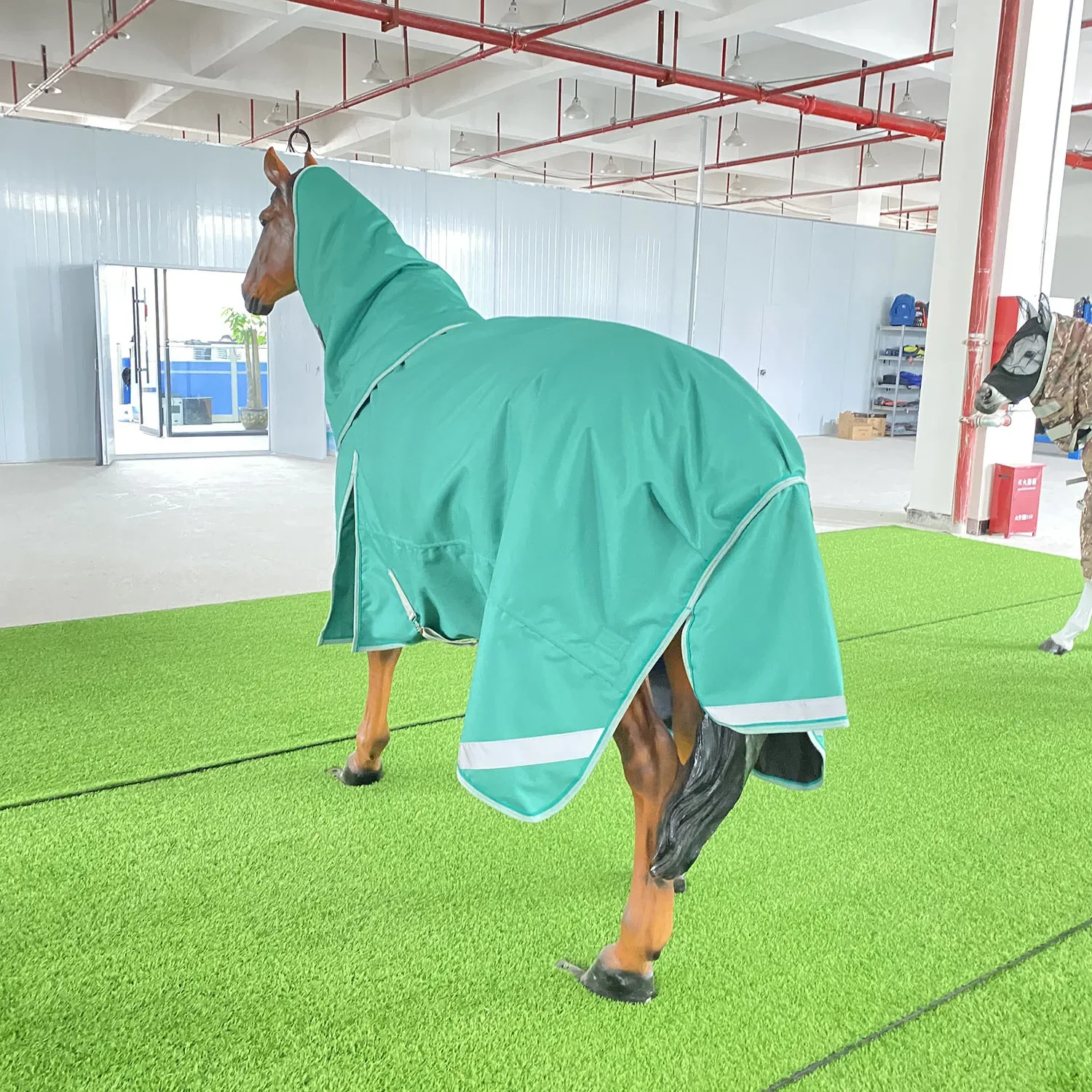 High Quality 1200D Ripstop Breathable Horse Blanket Sheet Waterproof Green Turnout Horse Rug with Full detachable neck