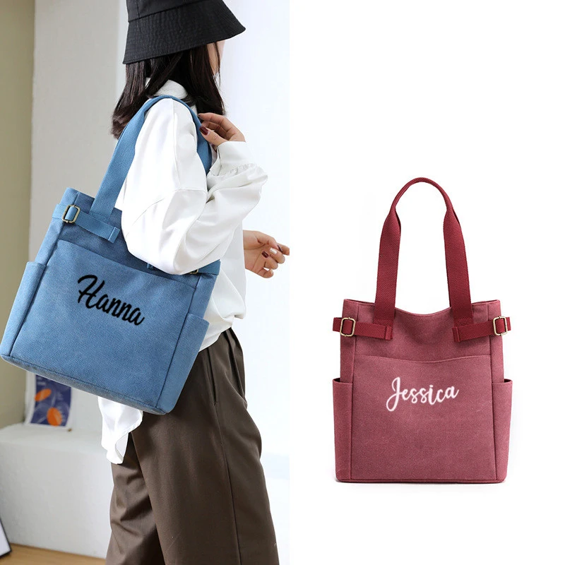 

Personalized Canvas Tote Handbag Custom Monogrammed Large Capacity Bag Tote Shopping Bag Shoulder Bag Handbag for Office