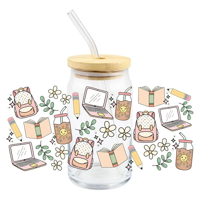 3D Stickers 3D Wall Stickers UV DTF Wrap Transfer Books 3D UV DTF Sticker Durable Waterproof Bowknot Drink Transfer 16 OZ Libbey Glass Wraps Cup Decals