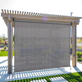 Outdoor Roller Sun Shade HDPE Patio Privacy Shades Screen Aluminum,Cordless Patio Roll Up Blinds, Exterior Shade Cloth Roll 1