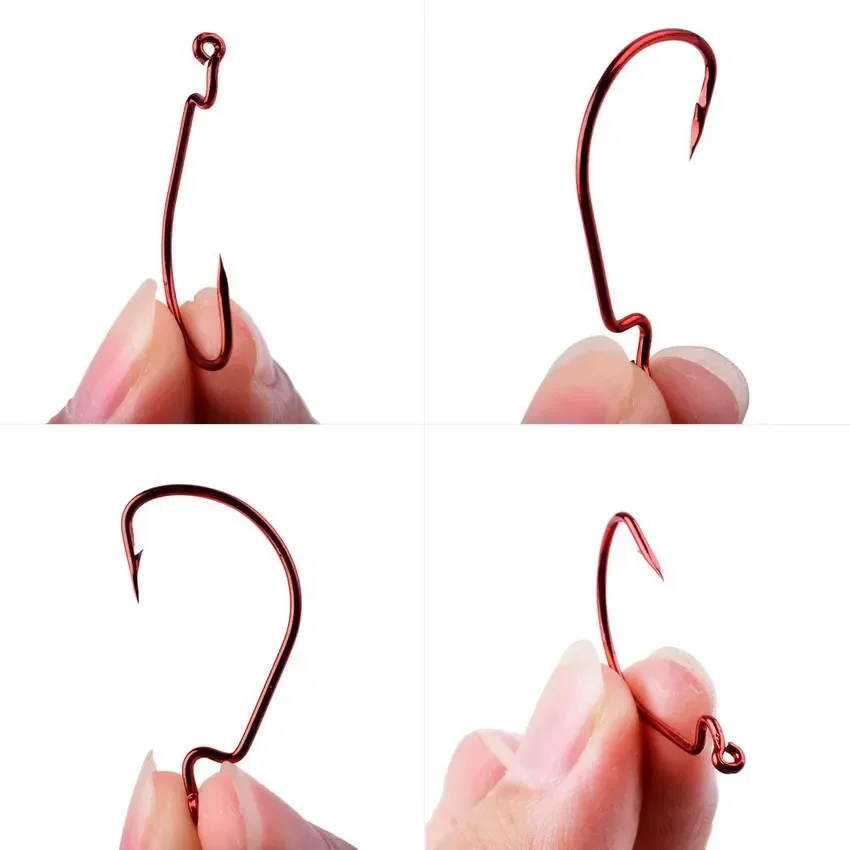 50-100 pcs/box Wide Crank Fishing Hooks Carbon Steel Offset Fishhook 3/0#-2# Bass Barbed Carp Fishing Hook For Soft Worm Lure 3