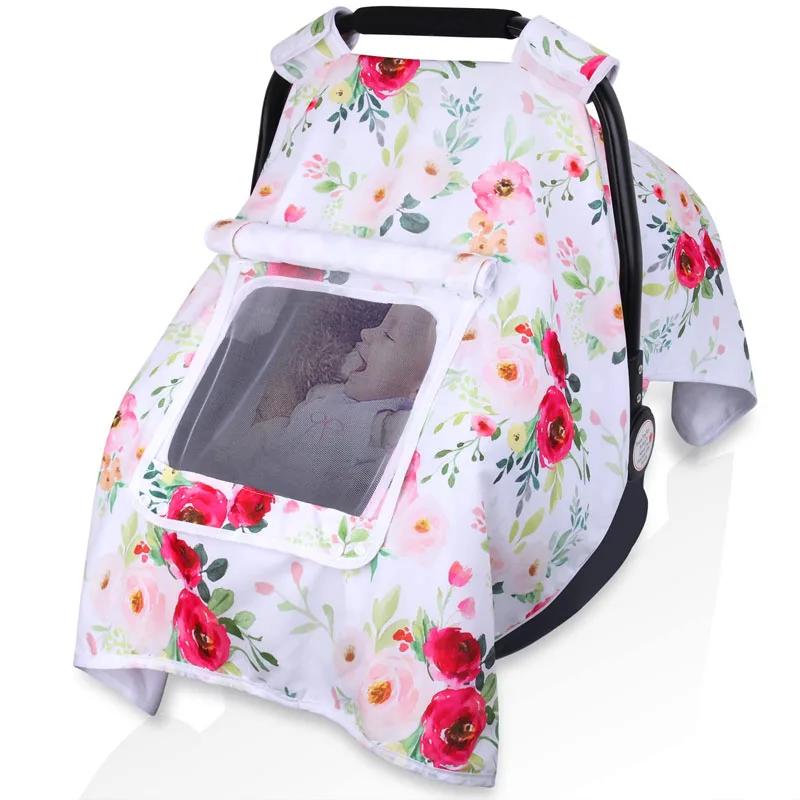 Baby car seat cover for boys and girls with 2 layers of windows, breathable mesh peek-a-boo windproof car seat cover