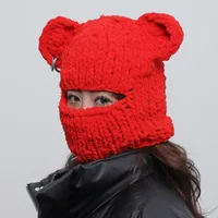 Korean Y2k Solid Color Pullover Balaclava Hat Winter Outdoor Hip Hop Masked Hat Warm Knitted Skull Beanie Cap for Men and Women 2