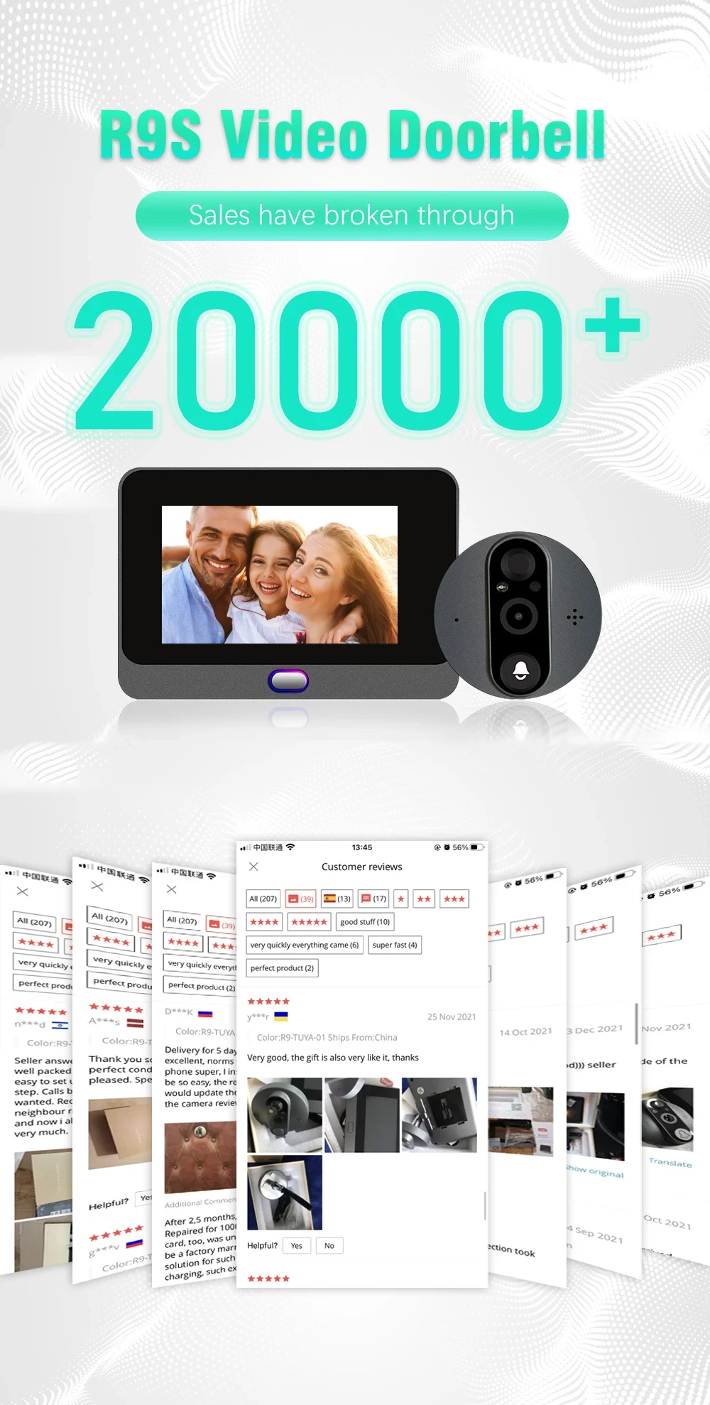 ANJIELO Tuya Smart Video Doorbell Peephole Door Camera with Motion Sensor 1080P