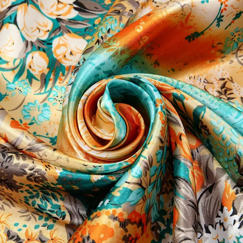 Leopard Platz Silk Schal Frauen Luxus Marke Satin Druck Hijab Schals Pareo Bandana Weibliche Schal Wrap Stirnband Foulard 90*90 cm – Detail 16