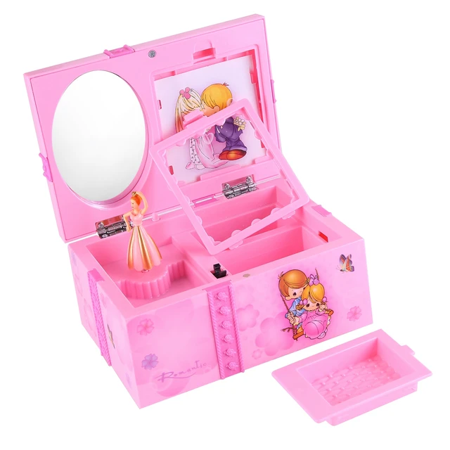 Caja de música giratoria clásica para niñas, de 3 colores con manivela caja  musical, almacenamiento de joyería, con espejo - AliExpress