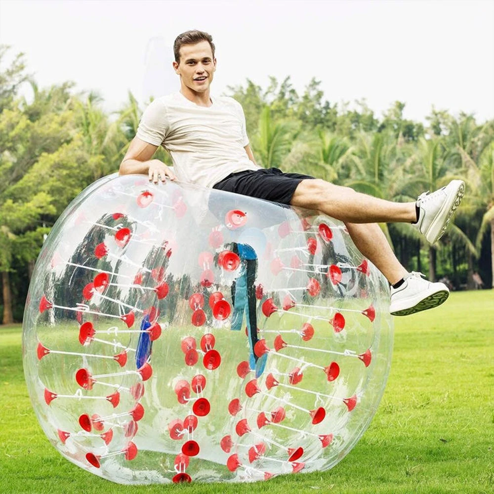 Hot Selling Adult Tpu PVC Inflatable Bumper Bubble Ball With Red Green Blue Dots Football Soccer Body Zorb Ball Suit For Outdoor 3