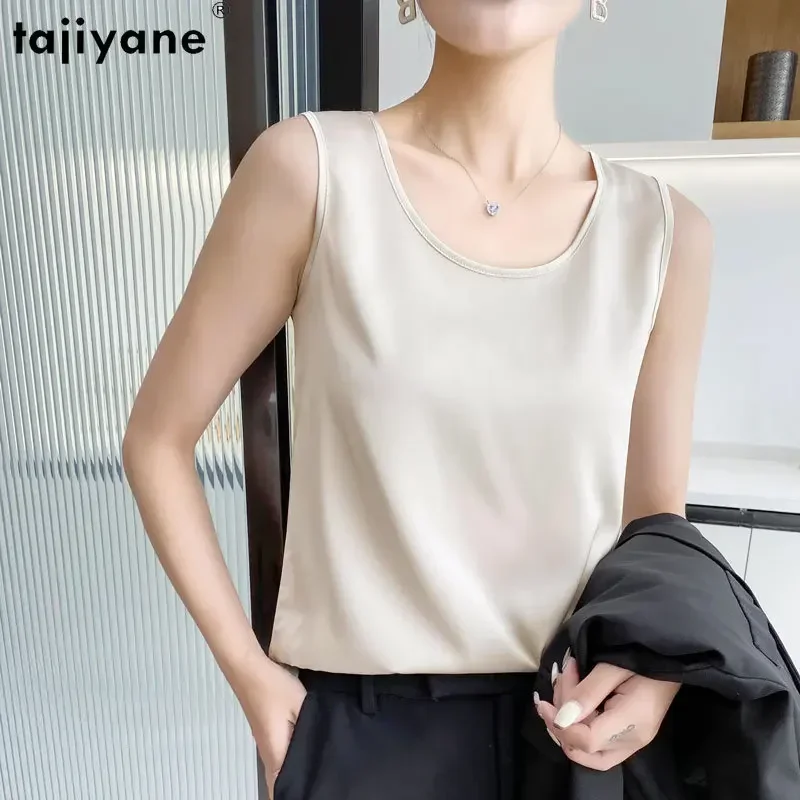 

Tajiyane Casual Tank Top Women White Round Neck Tops for Women 2023 Summer Clothes Acetate Tanks Top Camis Basic Tops Women SGG