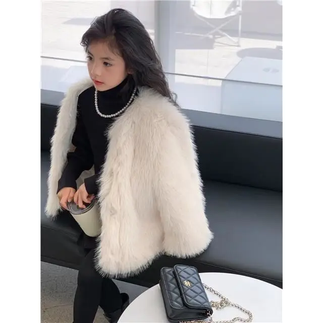 

Faux Fur Coat Girls Warm Outerwear Autumn Winter Short Imitation Fur Coat Jacket Children Thick Collar Overcoat