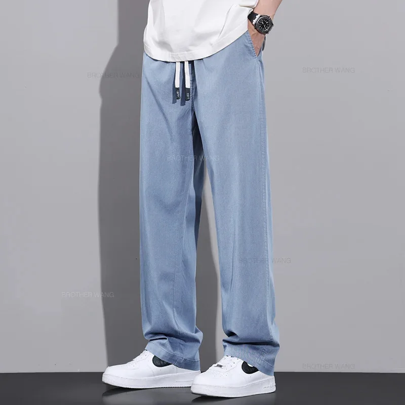 thumbnail image 1 of Pantalones casuales rectos y finos para hombre, primavera y verano de 2024, pantalones de tela de lyocell con cintura elástica y estilo coreano, muy vendidos para hombre, 1 of 5
