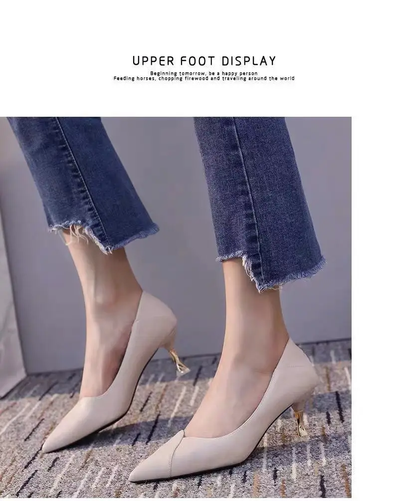 classic mary jane heels 2022 New spring and autumn pointy soft leather kitten heel professional single shoes for women heels classic