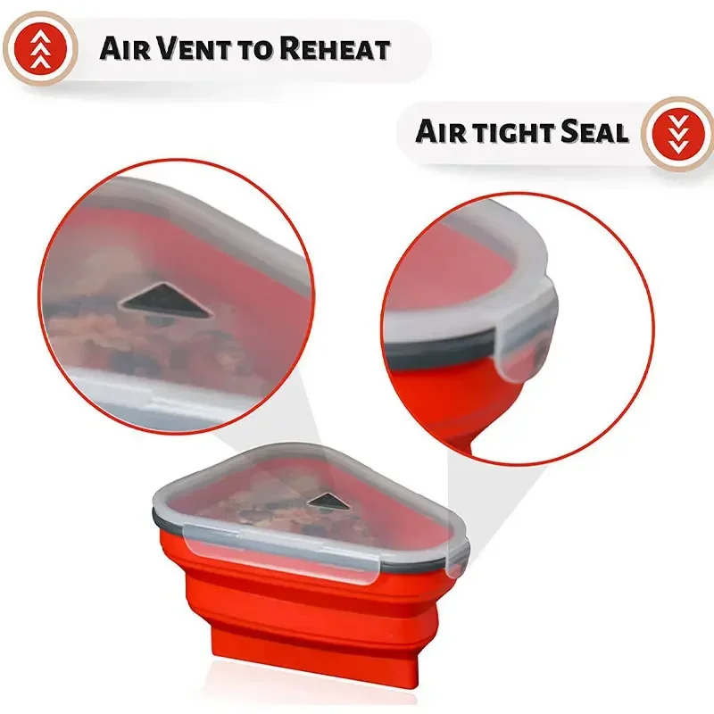 Lunch box portable food storage box Food Grade Silicone Folding Pizza Box Reusable Triangle For Pizza Packing Box Take Away