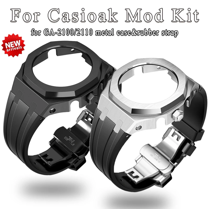 

5th Stainless Steel Case Strap for Casioak GA2100 Mod Kit Metal Case Bezel Rubber Band for GA-2100 GA2110 Strap Modification Kit