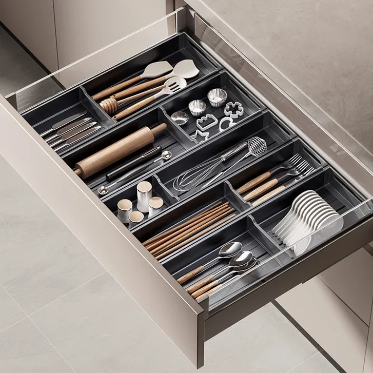 Kitchen storage box, aluminum alloy drawer, compartmentalized tableware, multifunctional knife, fork, chopstick partition box