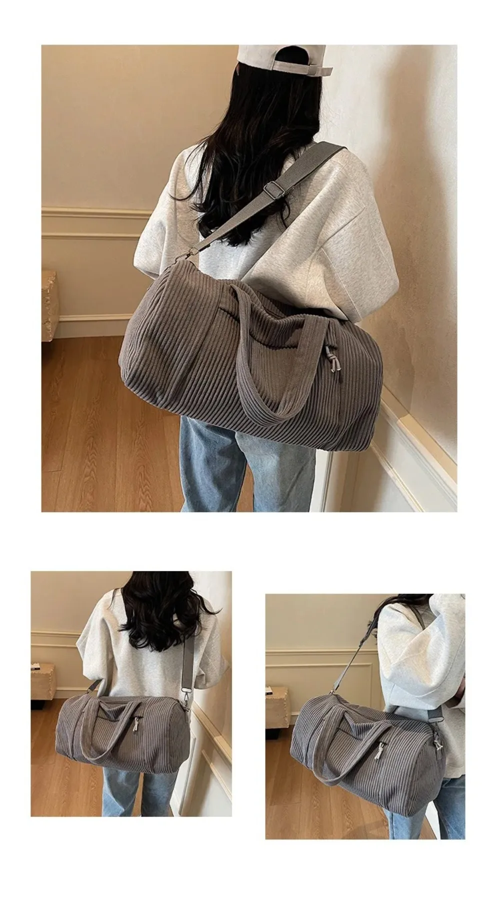 Modische Cord-Umhängetasche, leichte Umhängetasche mit großem Fassungsvermögen, Tragetasche, Gepäcktasche – Detail 11