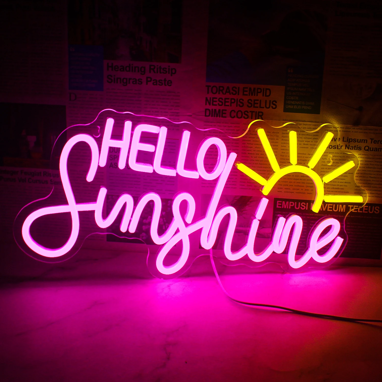 Tanie Witaj Sunshine Neon dekoracje ścienne podświetlany znak Led Powed przez