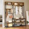 Entryway Hall Tree with Bench and Shoe Storage 55, 5-in-1 Farmhouse Freestanding Coat Rack Shoe Bench for Entrance, Living Room 1