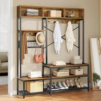 Entryway Hall Tree with Bench and Shoe Storage 55, 5-in-1 Farmhouse Freestanding Coat Rack Shoe Bench for Entrance, Living Room 1