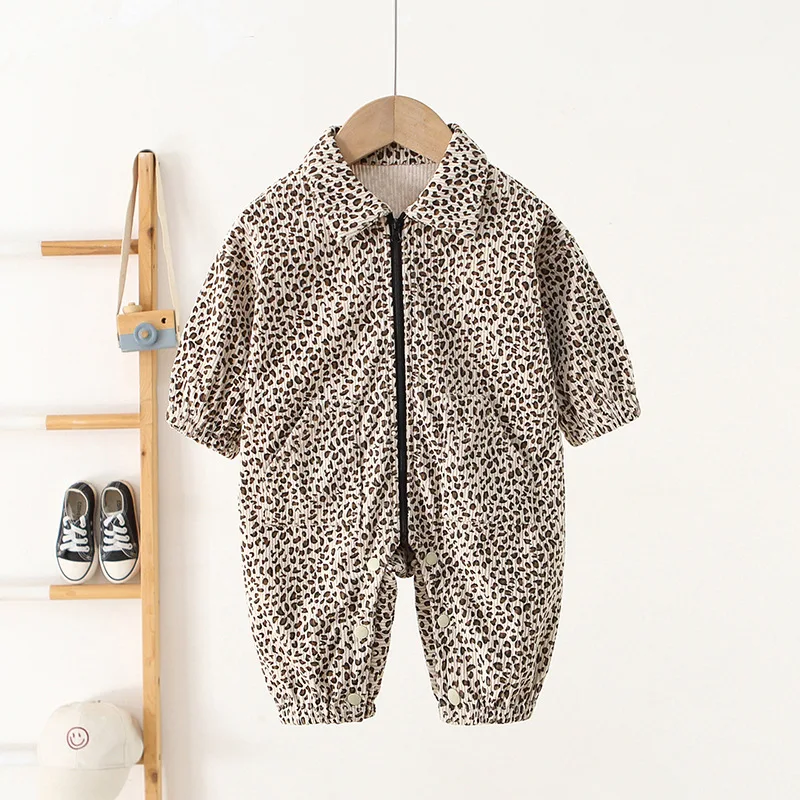 Corduroy Leopard Print Jumpsuits Rompers for Baby Boys Girls