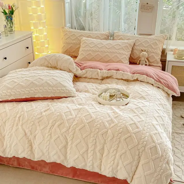 Juego de Ropa de Cama de Franela de Coral Gruesa (Máxima Calidez)