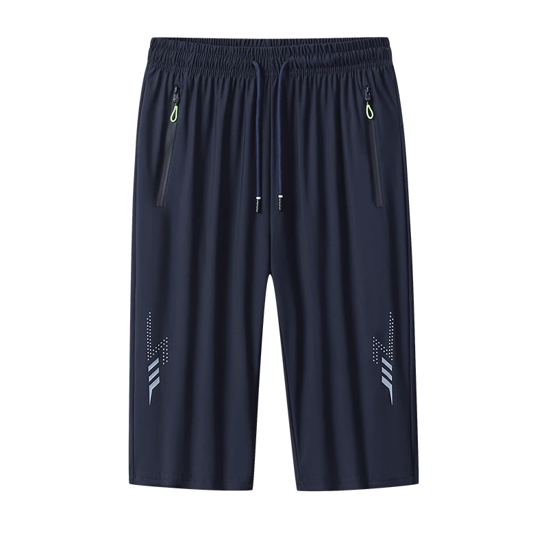 Men's Clothing Solid Color Elastic High Waisted Pockets Zipper Casual Summer Sweatpants Straight Capri Pants Preppy Style Shorts