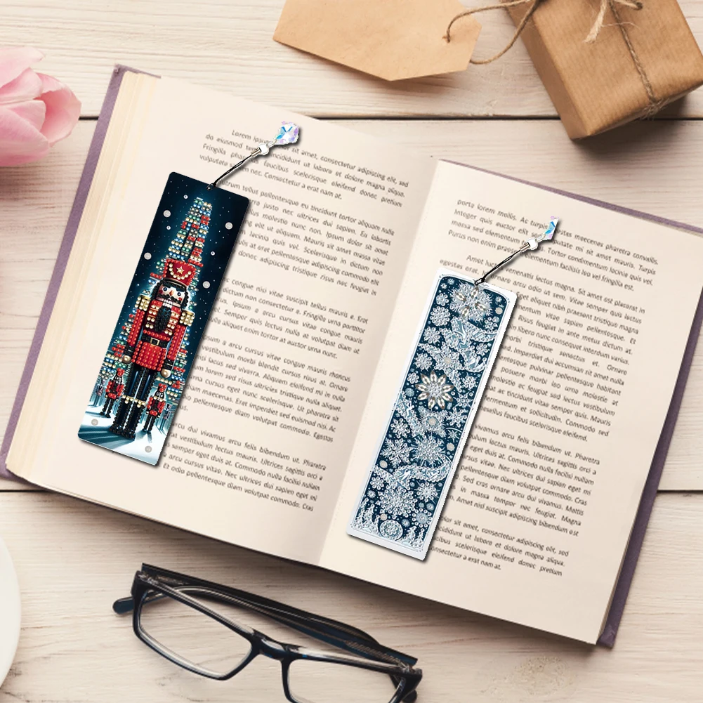 8Pcs Christmas Patterns DIY Diamond Painting Bookmark Irregular Shaped Diamonds for Readers Home Office Book Decor & Gift Idea