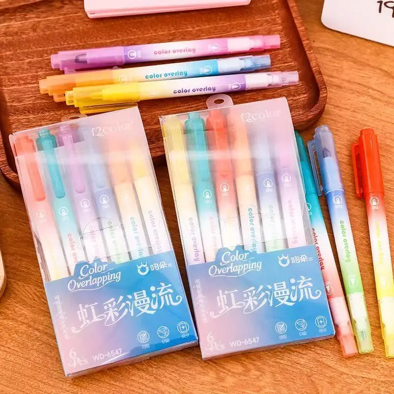 학용품 윈도우 스태킹 더블 헤드 형광펜 학생용 키 마커 대용량 컬러펜 카와이 문구 도매