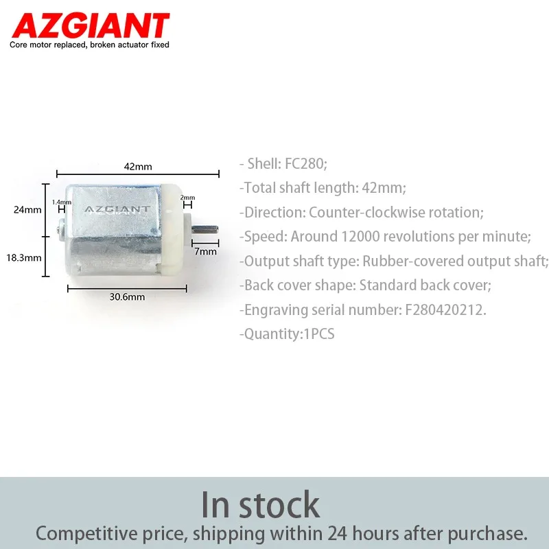 AZGIANT 1PCS FC280 Stamped Shell Counter-clockwise Rotation Motor 42mm Total Shaft Length 12000 RPM F280420212 DIY Car Parts xh043b azgiant dc 12v high performance car door lock actuator motor 9t auto replacement parts for 2005 2020 peugeot 1007 1 4 1 6